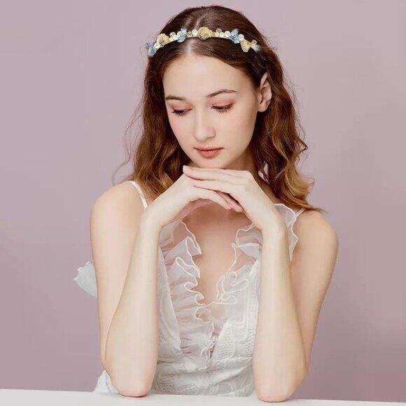 2 Pcs Mermaid Seashell Starfish Headbands Pearl Crystal Rhinestone Hairbands All - Picture 3 of 7